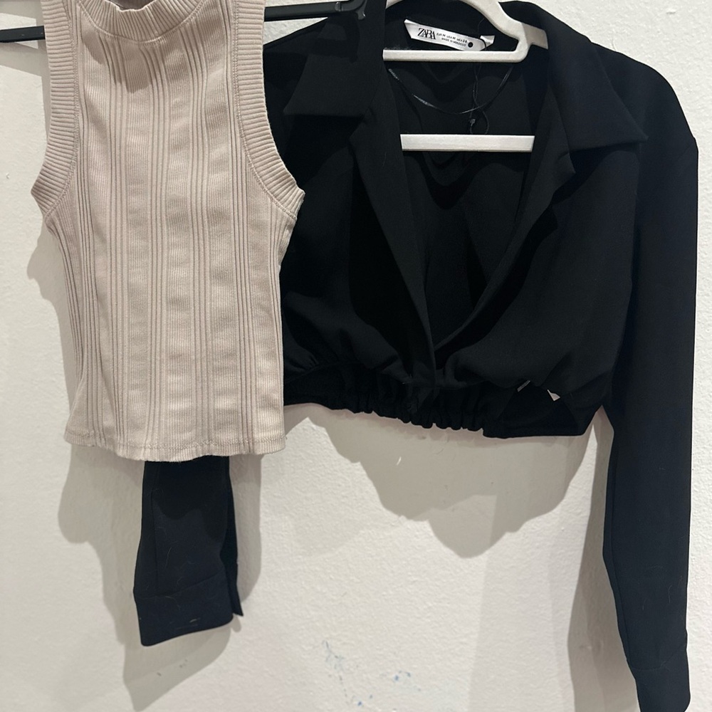 Zara Black and Cream Tank Top Set